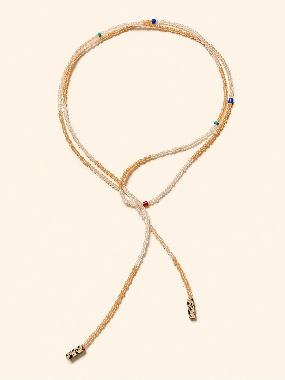 Two-Tone Gold & Clear Beaded Lariat Necklace with Color Accents